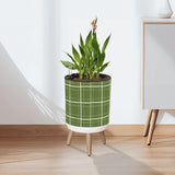 Retro Flower Pot - 70s Scandi Style Plant Pot with Wooden Legs Green Plaid