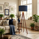 Deep Indigo Oceanic Ink Blue Retro Wooden Tripod Floor Lamp - retro floor lamps