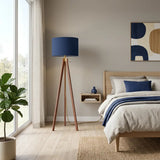 Deep Indigo Oceanic Ink Blue Retro Wooden Tripod Floor Lamp - retro floor lamps