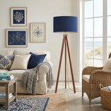 Deep Indigo Oceanic Ink Blue Retro Wooden Tripod Floor Lamp - retro floor lamps