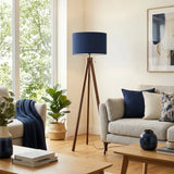 Deep Indigo Oceanic Ink Blue Retro Wooden Tripod Floor Lamp - retro floor lamps