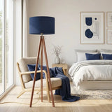 Deep Indigo Oceanic Ink Blue Retro Wooden Tripod Floor Lamp - retro floor lamps