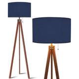 Deep Indigo Oceanic Ink Blue Retro Wooden Tripod Floor Lamp - US Plug - retro floor lamps