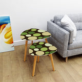 Midcentury 70s Triangle Nesting Coffee Table Set - Green Polka Dot Accent