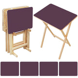 Dark Berry retro TV tray set of 4, open table and four folded trays with storage rack