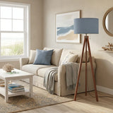 Dusty Blue Nordic Retro Tripod Floor Lamp - Vintage Wooden Light - retro floor lamps