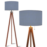 Dusty Blue Nordic Retro Tripod Floor Lamp - Vintage Wooden Light - US Plug - retro floor lamps