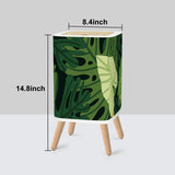Midcentury Modern Monstera Leaf Lidded Trash Can: Green Scandi Wastebasket