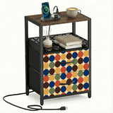 Retro Midcentury Bedside Table - Cabinet with Power Strip & 2 Drawers