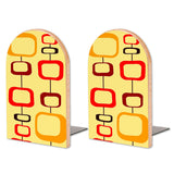 Retro Mod Rectangles wooden bookends, set of 2, with red and black rectangles on cream