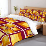 70s Retro Squares Pattern Comforter Set: Midcentury Microfiber Queen Size