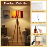70s Retro Tripod Floor Lamp: Orange Burgundy Linen Shade, Smart LED