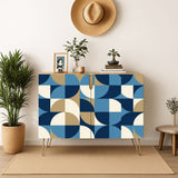 Retro Wooden Storage Cabinet – Geometric Blue Grey