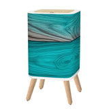 Turquoise & Gray Faux Woodgrain Retro 10L Square Lidded Trash Can