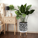 Black White Zebra Flower Pot - Retro Animal Print Wooden Legs Plant Pot