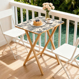 Black Toile de Jouy retro TV tray set of 4, on a balcony with coffee and pastries