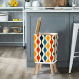 70s Retro Midcentury Modern Wastebasket: Colorful Nordic Trash Can with Lid