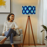 Mid-Century Modern 70s Wooden Tripod Floor Lamp: Retro Peacock Pattern