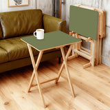Olive Moss Green retro TV tray set of 4, in a living room beside an olive sofa