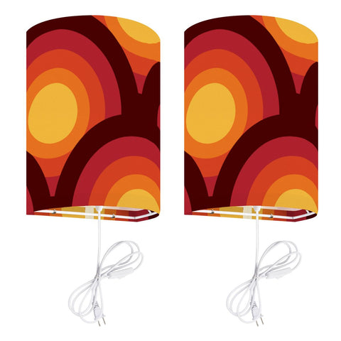 70s Retro Wall Sconces Set – Midcentury Style Linen Shade, Smart LED, Orange Yellow Concentric Circles