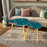Triangle 60s Retro Tripod Nesting Table Set, Cocktail Pattern Blue