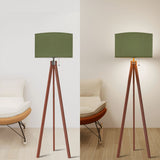 Scandi Retro Tripod Floor Lamp, Olive Moss Green Shade
