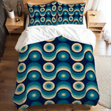 Blue Retro 70s Wave Pattern Duvet Cover Set: Midcentury Modern Bedding
