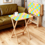 Retro 50s Pastel Lemon Wooden TV Tray Tables - Set of 4 with Stand