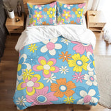 Retro 70s Flower Power Double Duvet Cover Set: Pastel Full Size Bedding
