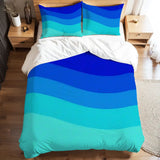 Blue Waves Duvet Cover Set: 70s Retro Full Size Microfiber Bedding