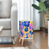 Retro Square Small Trash Can with Lid, 1970s Flowers Blue Pink Yellow