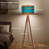Scandinavian Retro Tripod Floor Lamp - Rustic Wood Grain Brown Blue