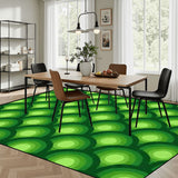Green Extra Large Peacock Eyes Retro 70s Rug – Midcentury Non-Slip Carpet