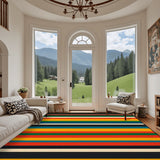 Midcentury 70s Striped Retro Rug 12x9 ft – Large Non-Slip Room Carpet