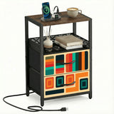 Retro 60s Midcentury Bedside Table with Power Strip & 2 Drawers