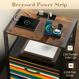 Midcentury Nightstand with Built-In Power & Retro 70s Stripes Front