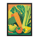 FRAMED Matte Poster 70s KITCHEN Still Life VEGETABLES Orange Yellow Green