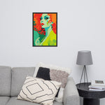 Framed RETRO 70s WALL ART POSTER,  Midcentury Style Groovy Female Portret Orange Green Yellow