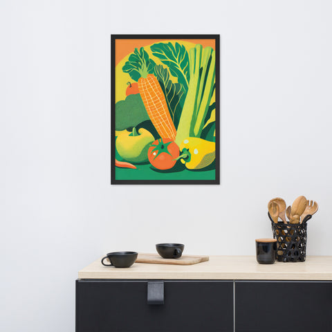 FRAMED Matte Poster 70s KITCHEN Still Life VEGETABLES Orange Yellow Green