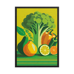 Framed Matte Poster RETRO 70s KITCHEN Still Life VEGETABLES Orange Yellow Green