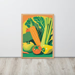 FRAMED Matte Poster 70s KITCHEN Still Life VEGETABLES Orange Yellow Green