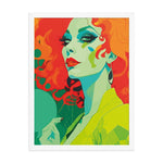 Framed RETRO 70s WALL ART POSTER,  Midcentury Style Groovy Female Portret Orange Green Yellow