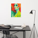 Framed RETRO 70s WALL ART POSTER,  Midcentury Style Groovy Female Portret Orange Green Yellow