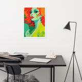 Framed RETRO 70s WALL ART POSTER,  Midcentury Style Groovy Female Portret Orange Green Yellow