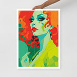Framed RETRO 70s WALL ART POSTER,  Midcentury Style Groovy Female Portret Orange Green Yellow