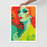 Framed RETRO 70s WALL ART POSTER,  Midcentury Style Groovy Female Portret Orange Green Yellow