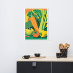 FRAMED Matte Poster 70s KITCHEN Still Life VEGETABLES Orange Yellow Green
