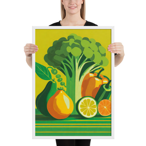 Framed Matte Poster RETRO 70s KITCHEN Still Life VEGETABLES Orange Yellow Green