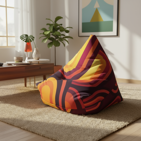 Retro 70s Bean Bag Chair Cover: Orange Mid-Century Modern Floor Seating