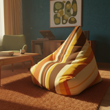 Retro 70s Striped Bedside Cabinet with Integrated Power Access